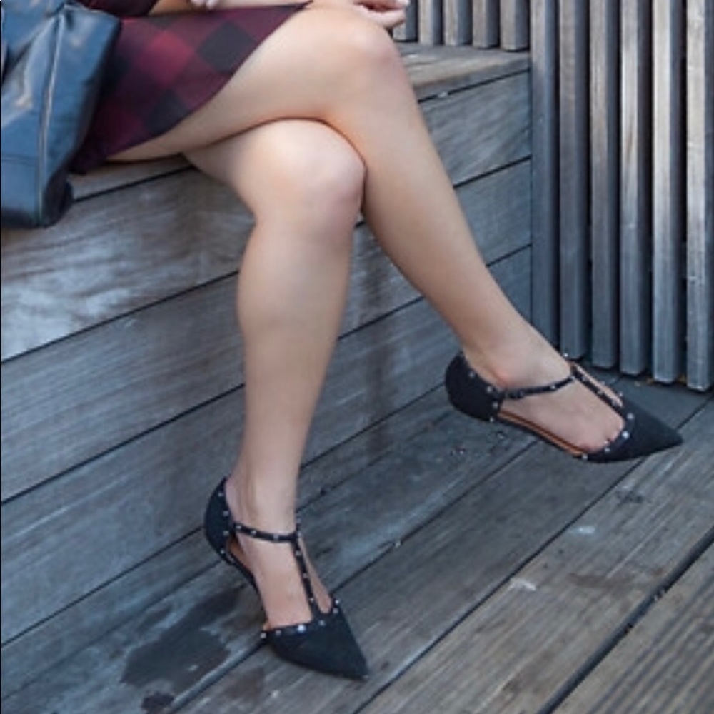 Halogen ‘Olson' Pointy Toe Studded T-Strap Flats